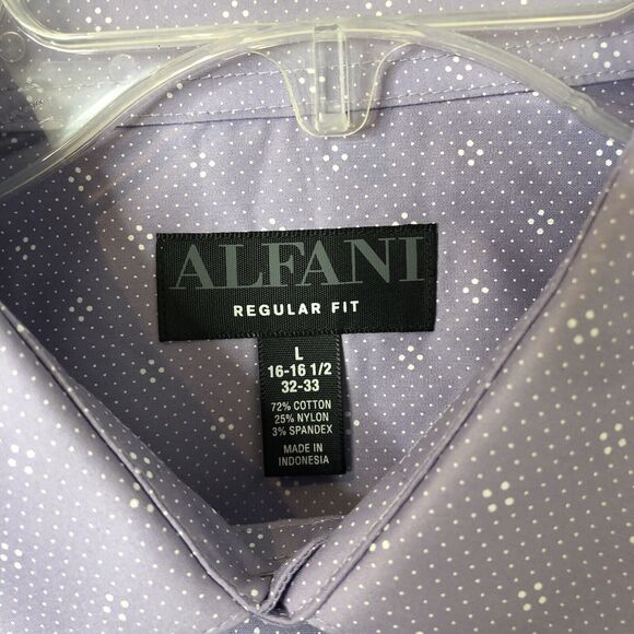 Alfani NWT Men's Regular Fit AlfaTech Button Up Lavender w/White Dots Shirt L - Picture 2 of 9